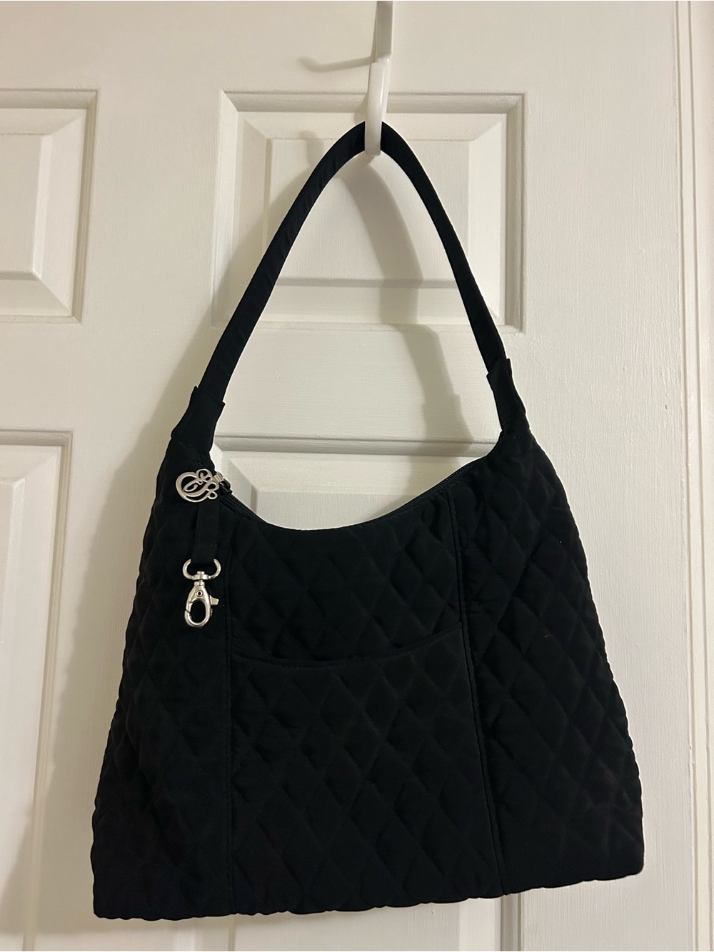Vera Bradley Black Microfiber Small Quilted Handbag with Silver Accents